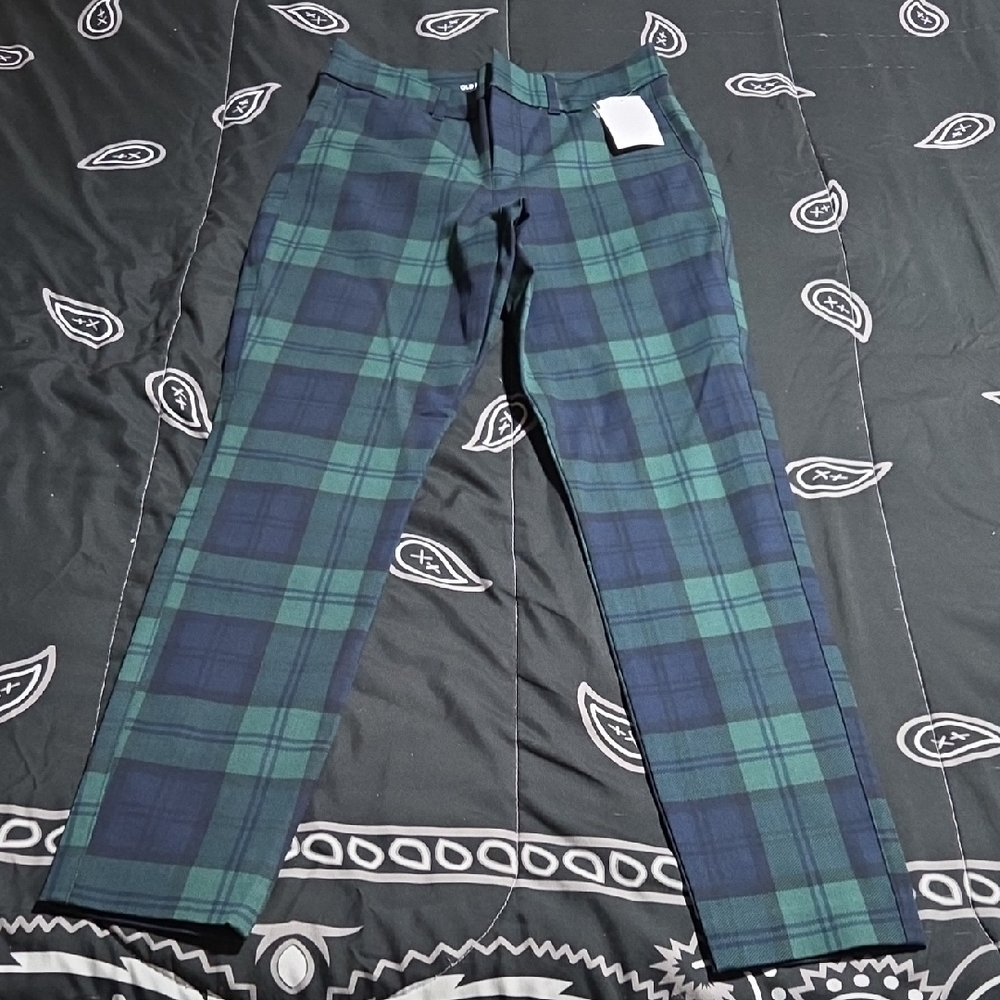 Old Navy Green and Blue Cropped Plaid Pants